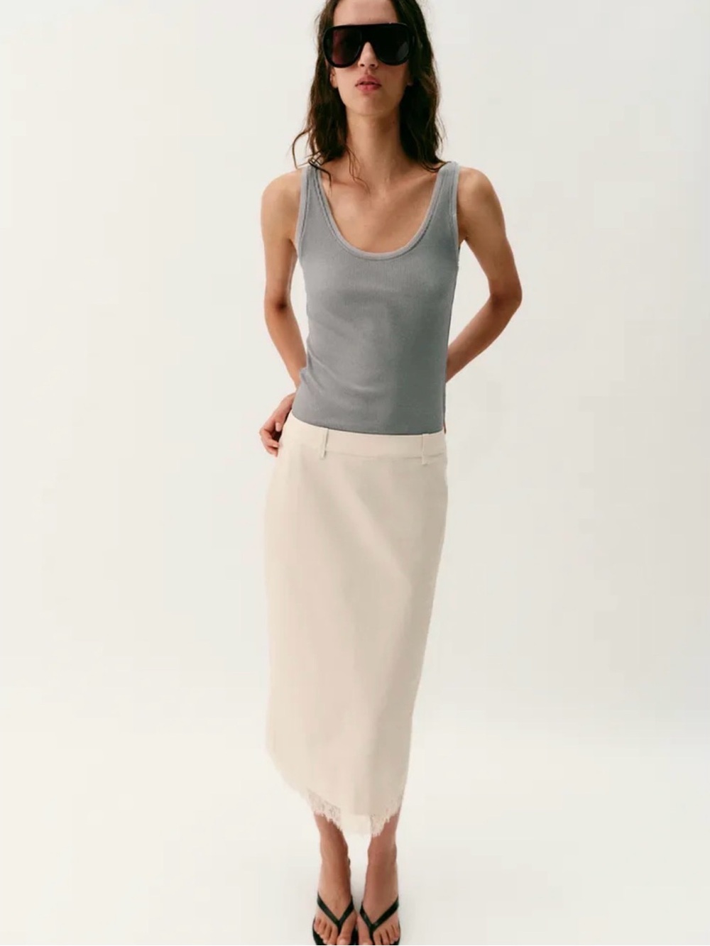 Zara Cream Maxi Pencil Skirt with Lace Hem